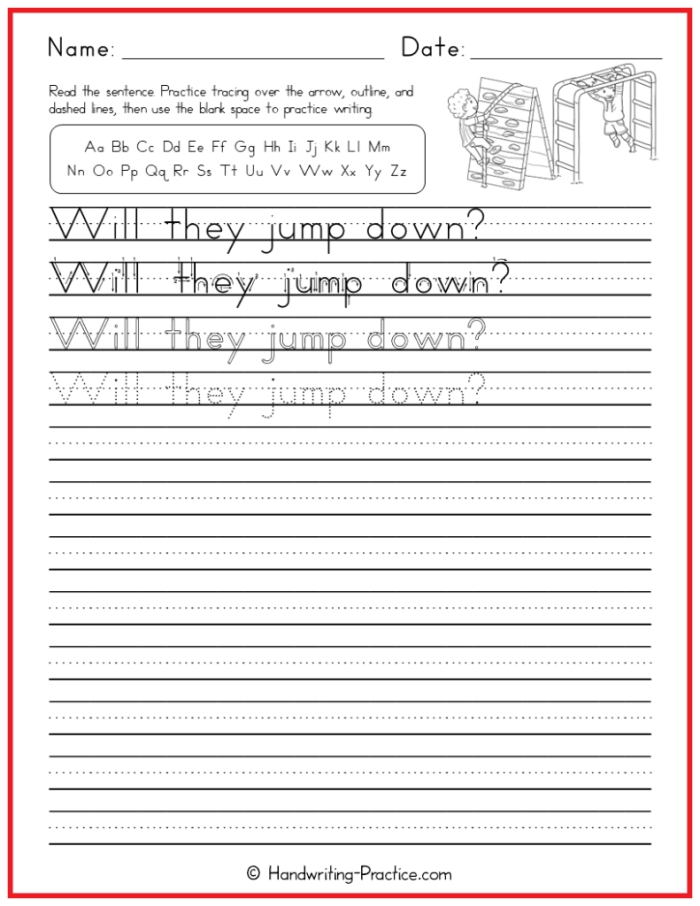 Third grade worksheet showing a paper keyboard to practice finger placement while typing sentences