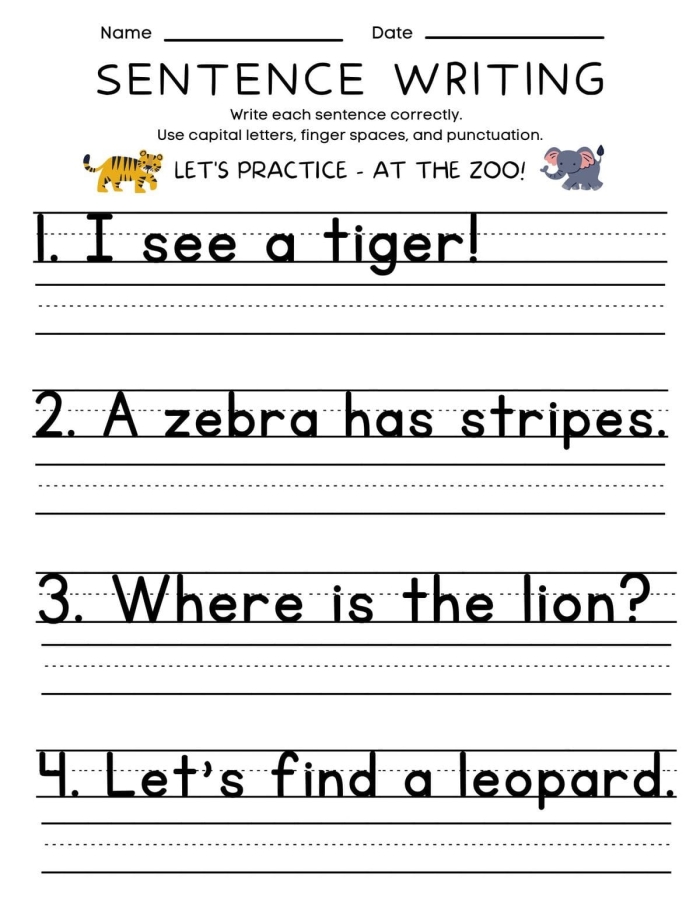 Third Grade worksheet for typing sentences with proper finger placement on paper keyboard