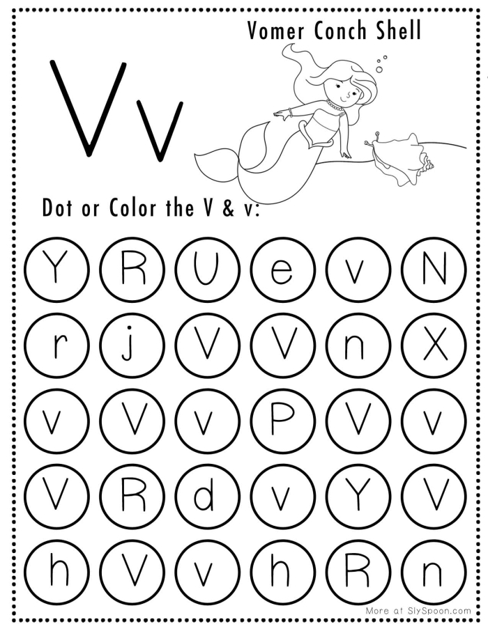Find the uppercase V letters in this fun vampire bat activity for Pre-K learners A worksheet for preschoolers to identify uppercase letter V with a vampire bat theme