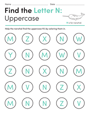 Worksheet for identifying uppercase S letters with a sloth character