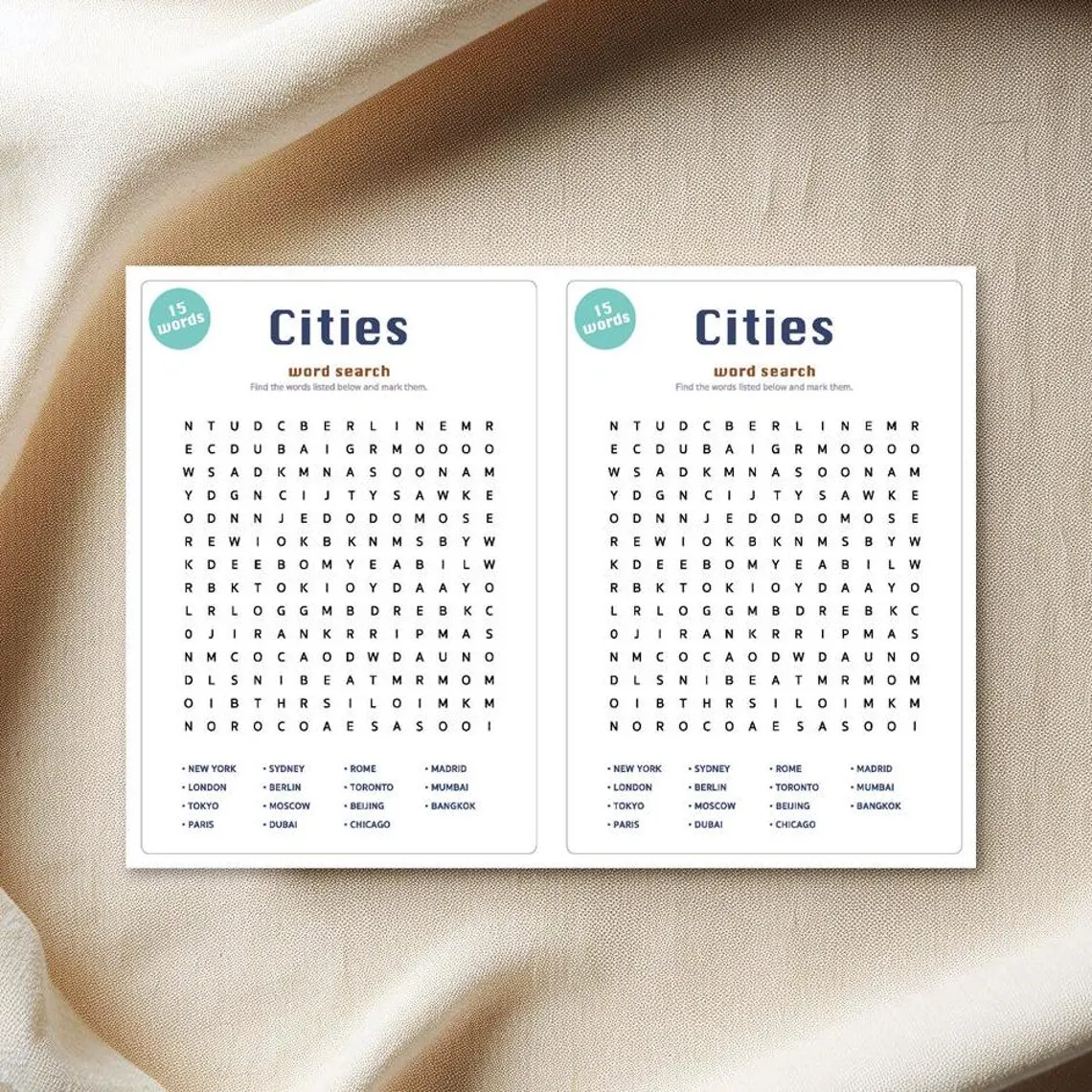 First Grade Subtraction worksheet featuring a Cities Word Search to challenge young learners on U.S. city names