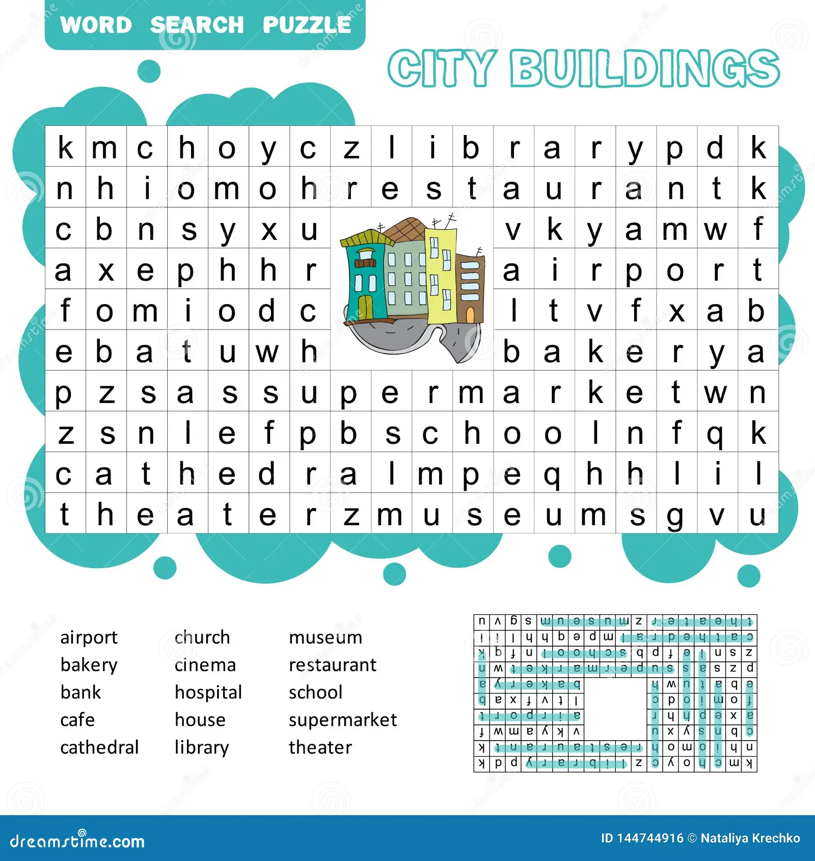 First grader solving a Cities Word Search worksheet focused on U.S. cities