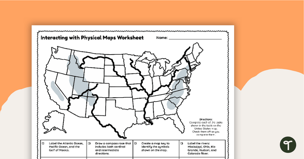 Third-grade handwriting worksheet featuring the Elevations of the U.S. chart to identify the highest state points