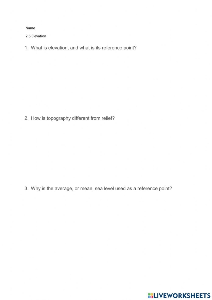 Third grade handwriting worksheet featuring a chart of U.S. state elevations for educational practice