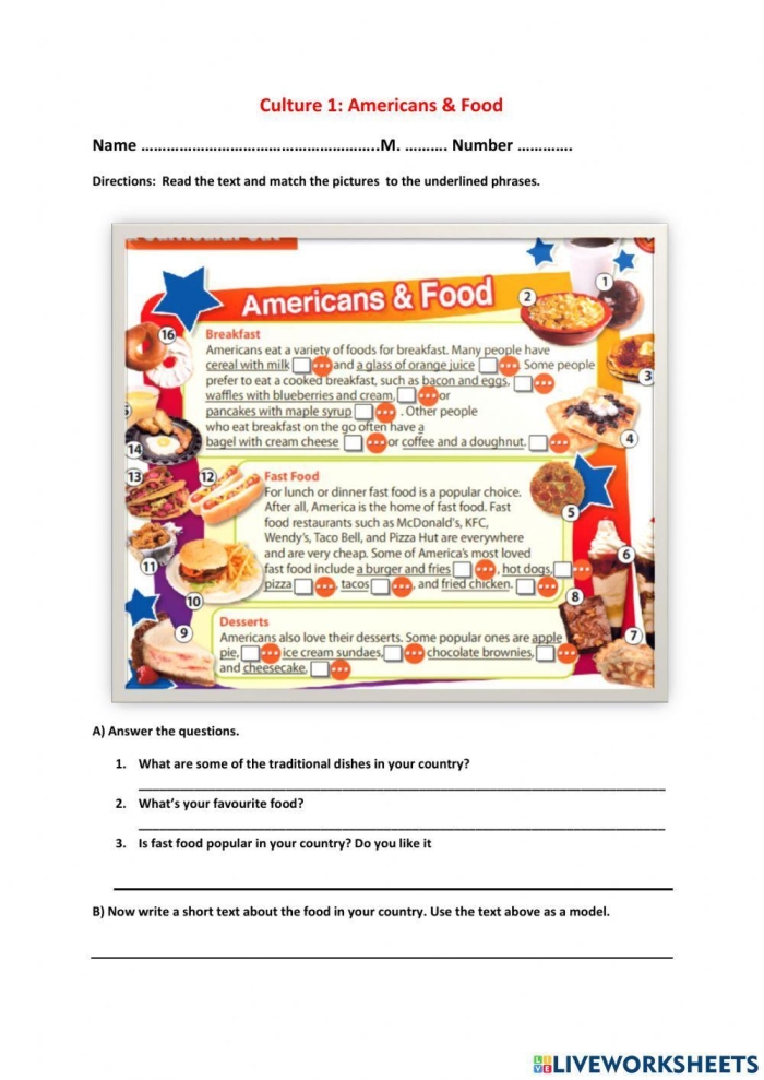 Explore geography and tasty treats with this fun food map activity for kids Third grade U.S. Food Map worksheet showing popular foods by state