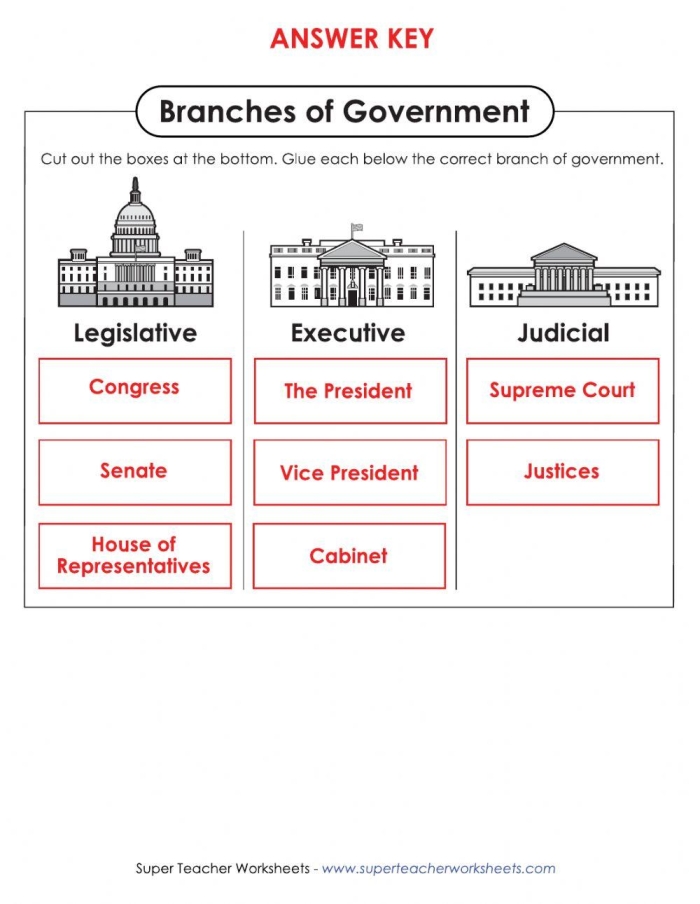 Second Grade worksheet featuring U.S. government buildings matching activity