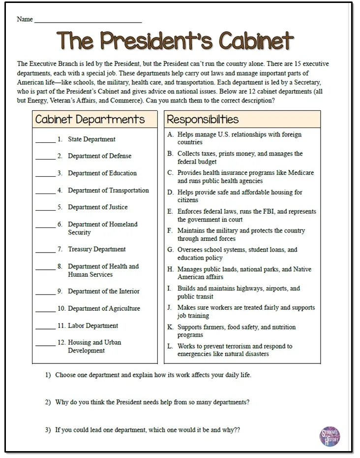 Second graders matching U.S. government buildings in an educational worksheet