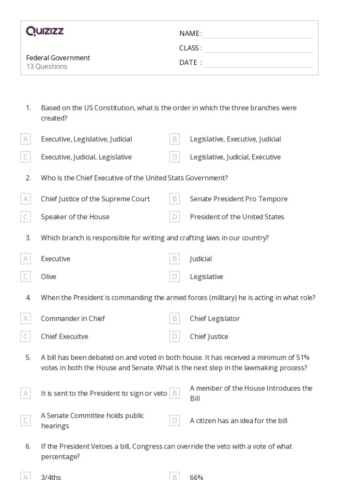 Second Grade worksheet matching U.S. government buildings with their names