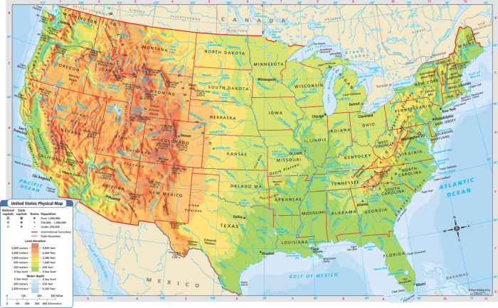 Third grade handwriting worksheet featuring a chart of U.S. state elevations