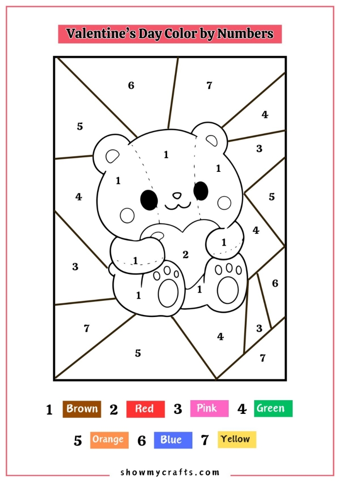 Valentine’s Day math puzzle for young learners with Earth and space theme, image 13 Kindergarten Valentine’s Day color by number worksheet featuring a heart-shaped space scene