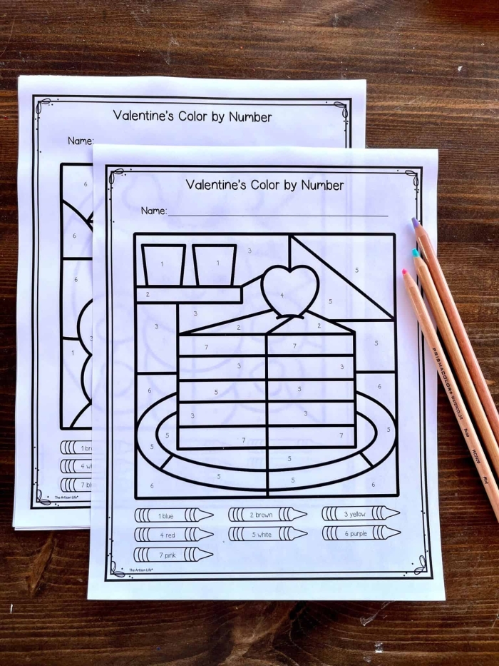 Valentine’s Day number recognition activity for young learners with a space science twist number 15 Kindergarten Valentine’s Day Color by Number worksheet featuring a heart-themed math puzzle