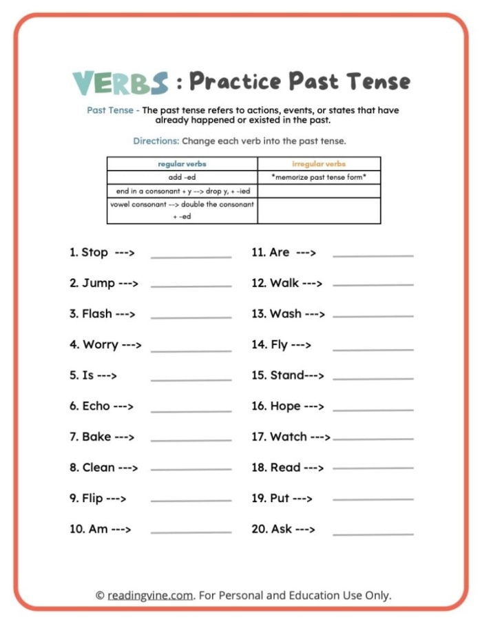 Second Grade Present and Past Tense Verbs Practice Worksheet 4 Second grade students completing a present and past tense verbs worksheet focused on verb division
