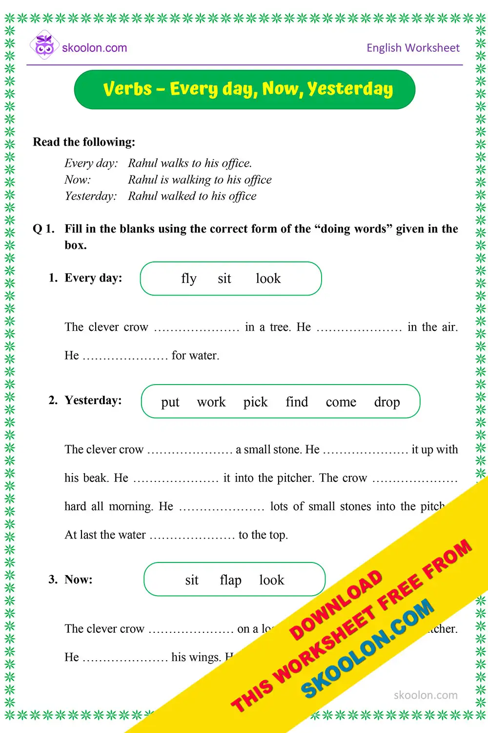 Colorful Get into Grammar exercise helping kids spot verbs in sentences, image eight First Grade worksheet page highlighting verbs in simple sentences for young learners