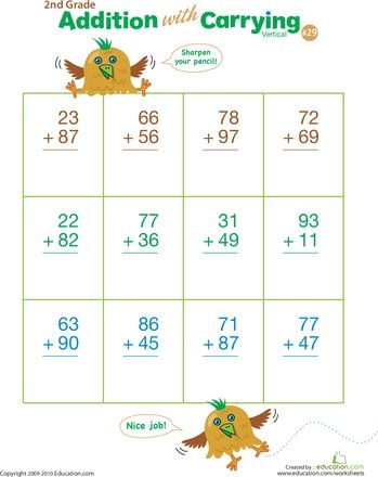 Double Digits! Practice vertical addition with carrying worksheet number 8 for grade 2 students Second grade math worksheet featuring vertical addition with regrouping for double digits