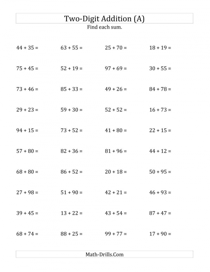 Double Digits! Practice adding two-digit numbers with carrying worksheet for second graders Second grade math worksheet showing vertical addition with regrouping for double-digit numbers