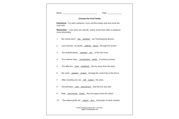 Fifth grade students completing a fill-in-the-blank worksheet to learn vivid vocabulary