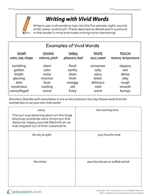 Fifth grade students completing a vivid vocabulary fill-in-the-blank worksheet