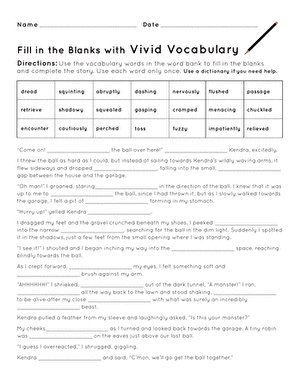 Fifth grade students completing a fill in the blank worksheet to enhance their vocabulary skills