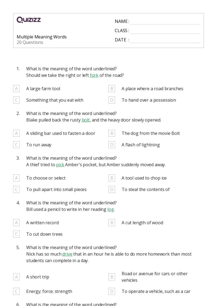 Third grade worksheet focusing on shades of meaning in vocabulary words