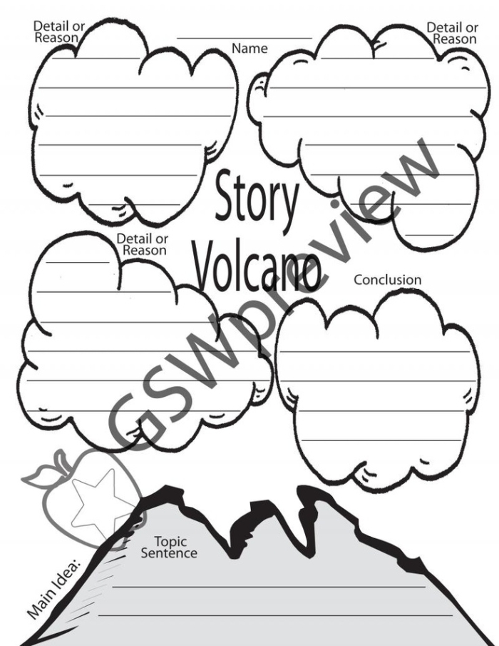 Volcano Writing Scene Worksheet 24 for Fourth Grade Counting and Numbers Practice A fourth grade student writing scene with a volcano illustration as a creative story starter for composition activities