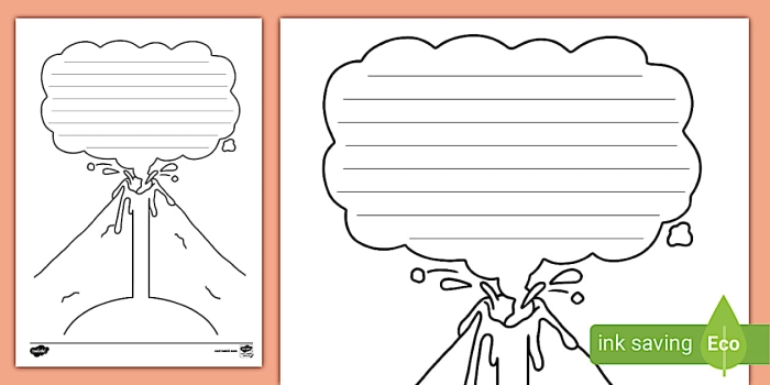 Fourth Grade Volcano Writing Prompt Scene 11 Volcano eruption scene with flowing lava and ash clouds for fourth grade creative writing prompt