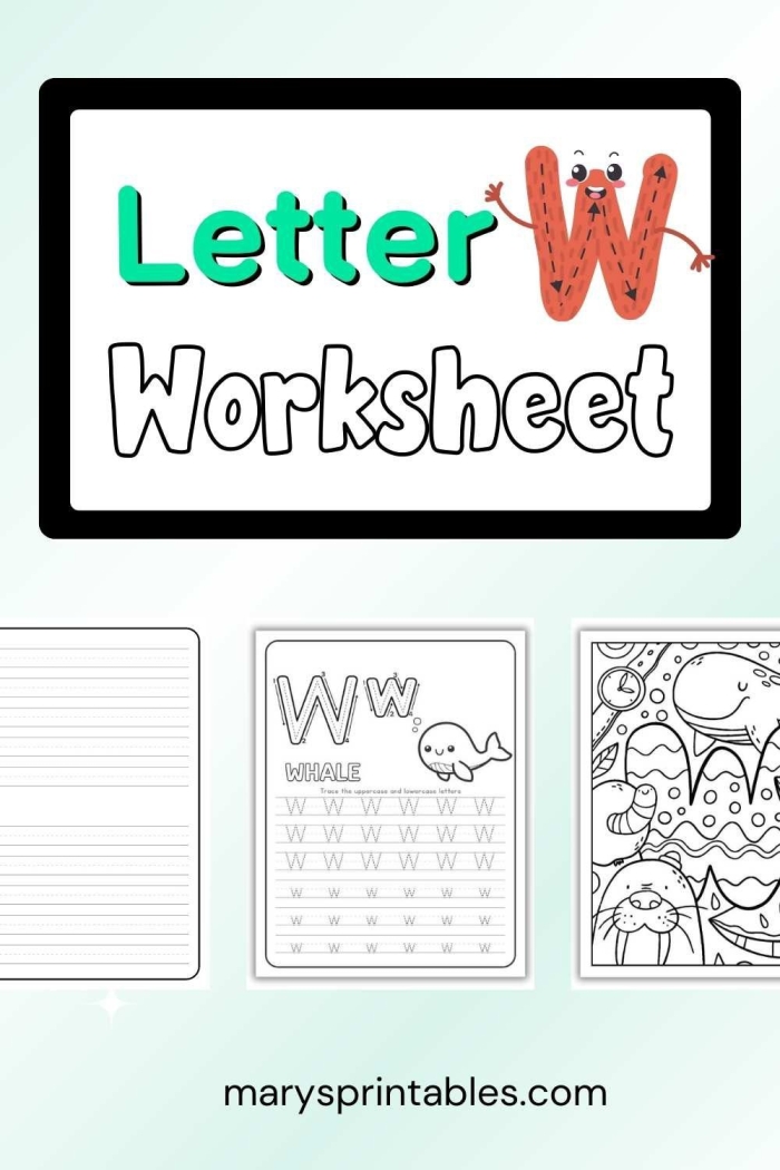 W Is For... fun alphabet worksheet for early learners in Pre-K Worksheet featuring the letter W for preschoolers to practice sounds and coloring