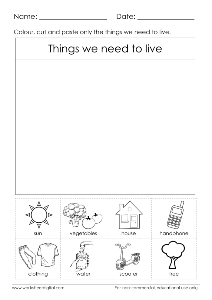 Wants and Needs worksheet for Pre-K students focusing on distinguishing between desires and necessities Worksheet illustrating wants and needs for preschoolers to enhance understanding of basic concepts