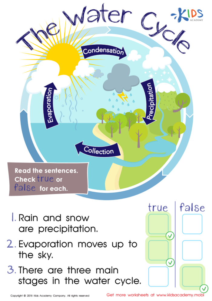 Printable Water Works exercise for third graders focusing on science and measurement skills Third grade Water Works worksheet on the water cycle and measurement concepts