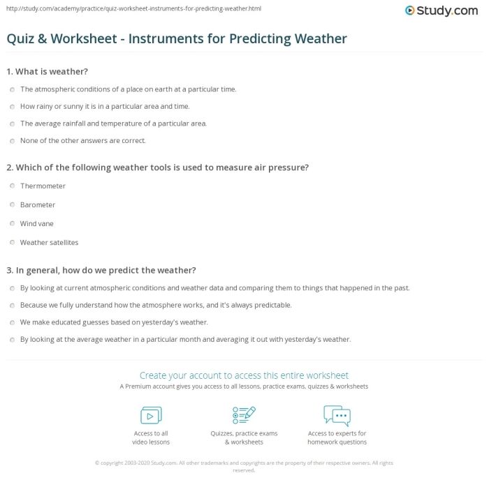 First Grade student using a Predicting Weather worksheet to learn weather terms and practice observations