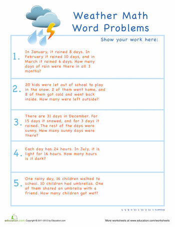 Fun fractions in the forecast with worksheet number six on weather subtraction problems Second Grade Weather Subtraction Word Problems worksheet featuring fraction math activities