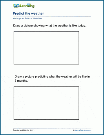 First Grade student completing a Predicting Weather worksheet to learn weather vocabulary and observation