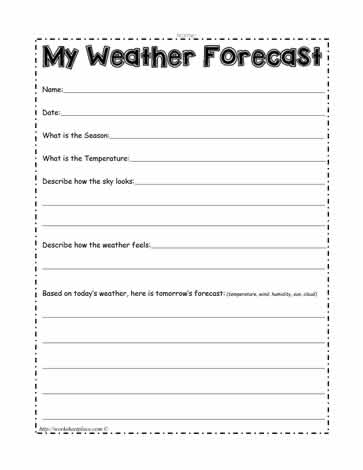 First Grade student completing a Predicting Weather worksheet to learn weather vocabulary