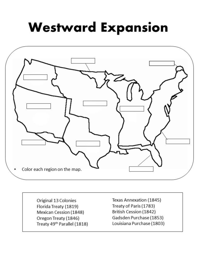 Fifth grade worksheet on the history of Westward Expansion with reading questions
