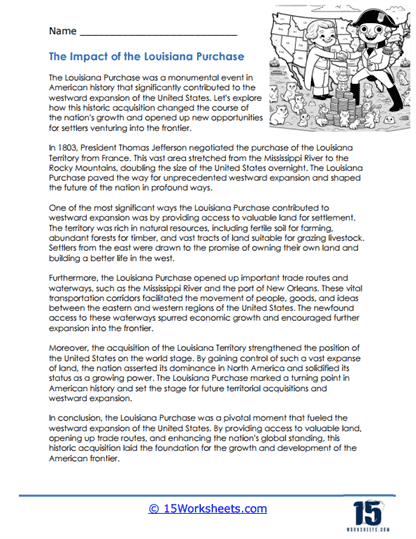 Fifth grade worksheet on the history of US westward expansion with reading questions