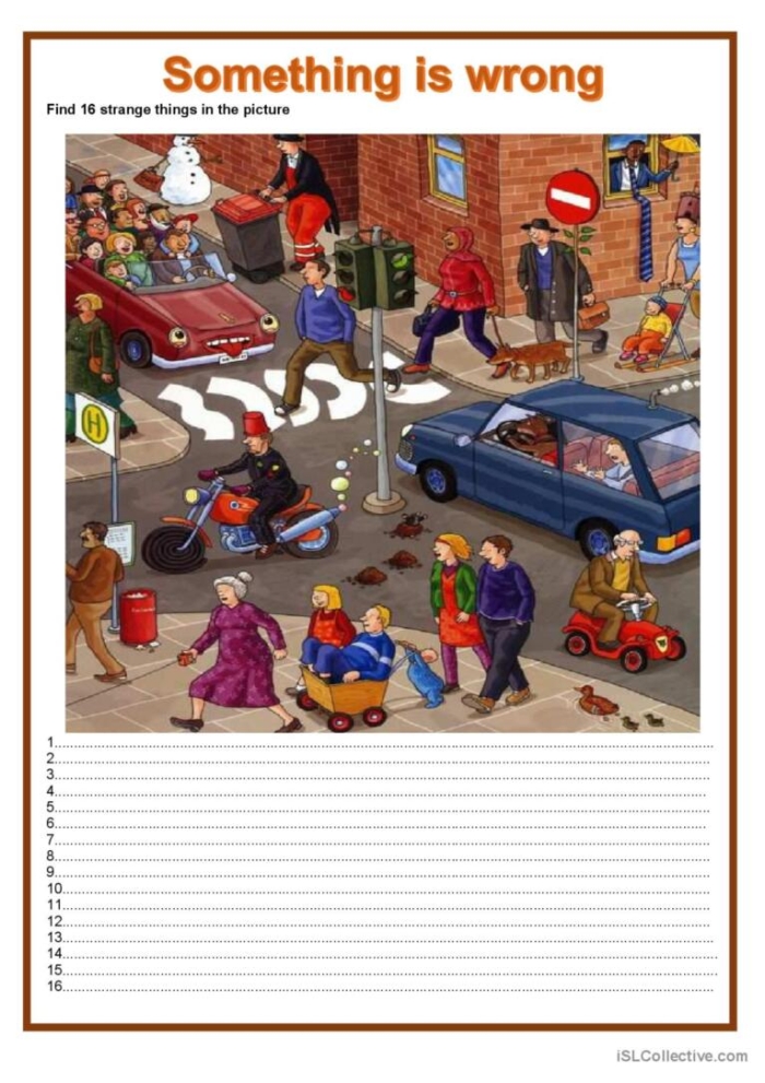 First grade students engaging with the "What's Wrong with the Picture?" worksheet for April Fools' Day fun. Explore the silly mistakes in this colorful illustration.