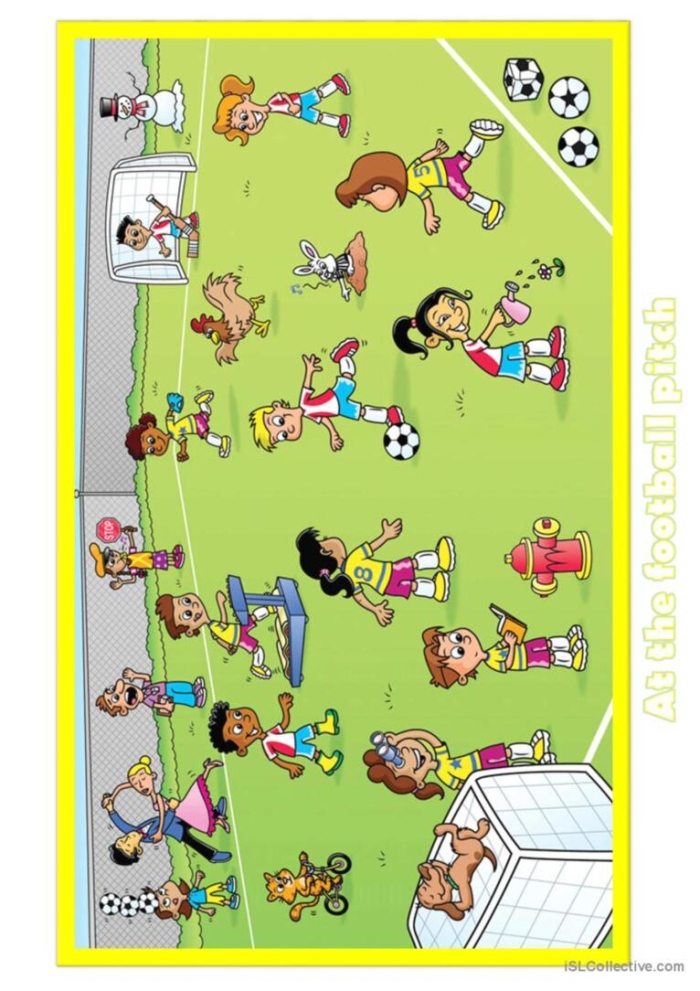 A colorful worksheet for first graders to spot the mistakes in a playful April Fools' Day scene