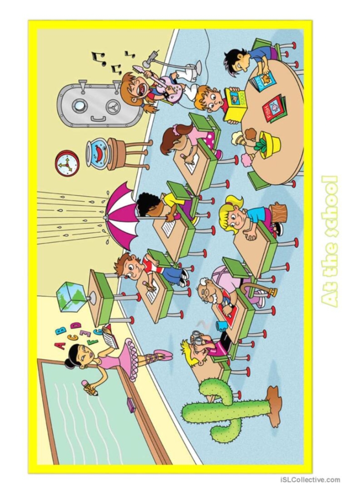 Colorful worksheet for first graders highlighting errors in a playful April Fools' Day scene. Fun activity titled "What's Wrong with the Picture?" for engaging young learners.