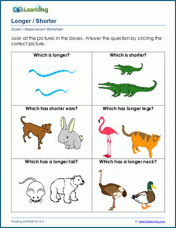 Economics worksheet for First Grade Which One is Longer? worksheet for First Grade