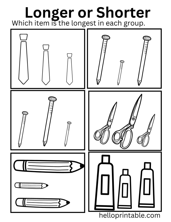Economics worksheet for First Grade Which One is Longer? worksheet for First Grade