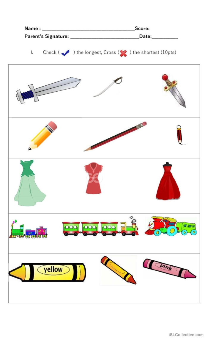 Economics worksheet for First Grade Which One is Longer? worksheet for First Grade