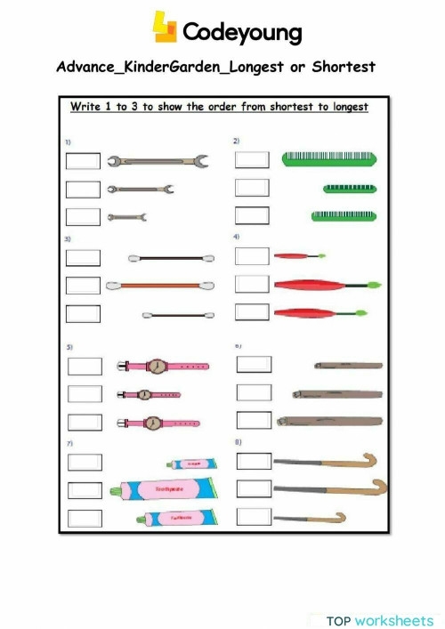 Economics worksheet for First Grade Which One is Longer? worksheet for First Grade