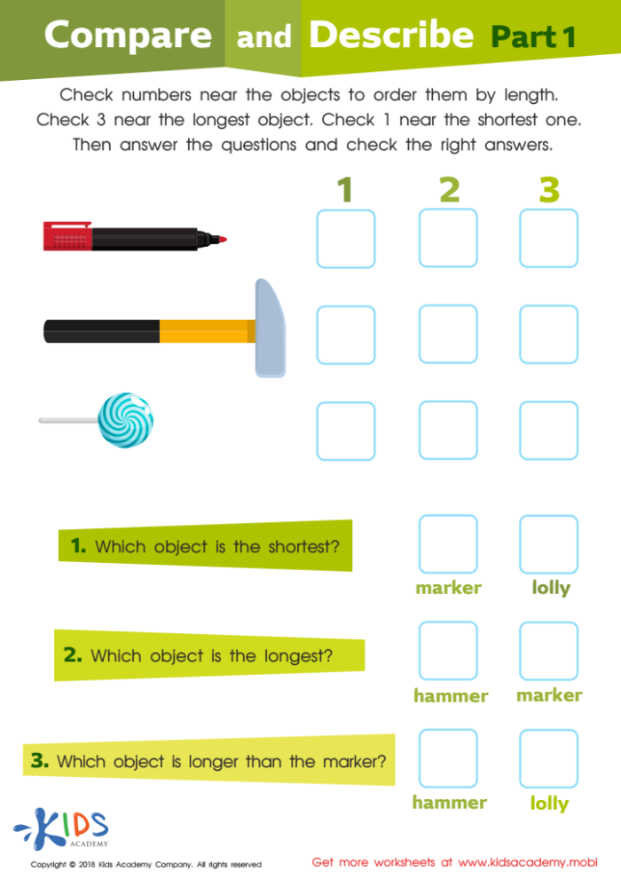 Economics worksheet for First Grade Which One is Longer? worksheet for First Grade