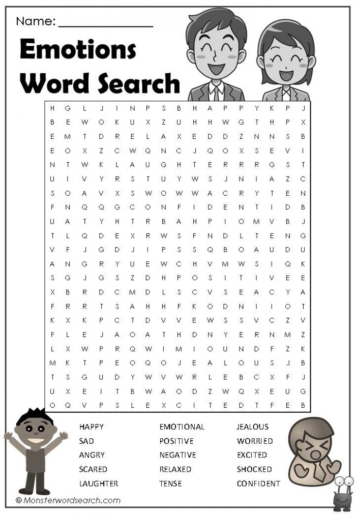 Engaging feelings word search for handwriting practice in grade one Word search worksheet featuring various feelings aimed at first graders