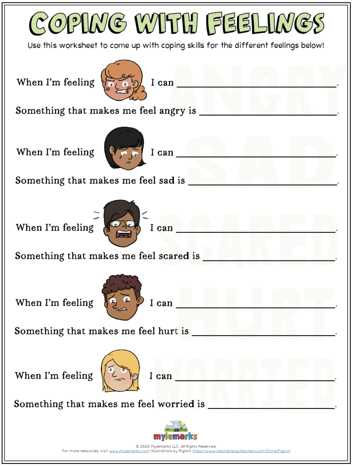 Working with Difficult Emotions worksheet for handwriting practice Worksheet for managing challenging emotions targeted at second-grade students